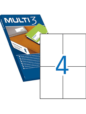 Multi3 Pack de 400 Etiquetas Blancas Cantos Rectos Tamaño 105.0X148.0mm con Adhesivo Permanente para Multiples Usos