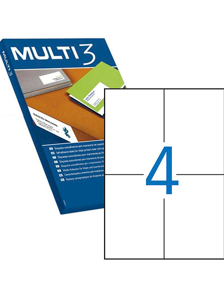 Multi3 Pack de 400 Etiquetas Blancas Cantos Rectos Tamaño 105.0X148.0mm con Adhesivo Permanente para Multiples Usos 1