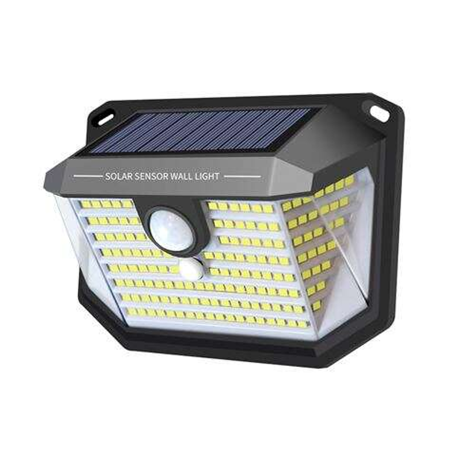 Elbat Aplique Solar LED 150lm con 3 Caras de Iluminacion - Sensor de Movimiento - Panel Solar Integrado 5.5V, 0.33W - Bateria 3.7V, 1200mAh 1