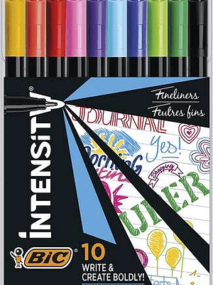 Bic Intensity Fine Pack de 10 Rotuladores - Punta Fina de 0.8mm - Trazo de 0.4mm - Tinta con Base de Agua - Colores Surtidos