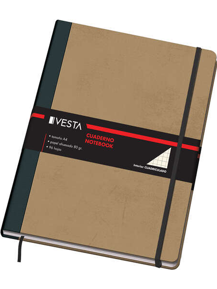 Dohe Cuaderno Cartone con Puntas Redondeadas - 96 Hojas de Papel Ahuesado de 80gr - Tapa en Tres Piezas con Lomera de Tela - Cierre de Gomas y Cinta d 1