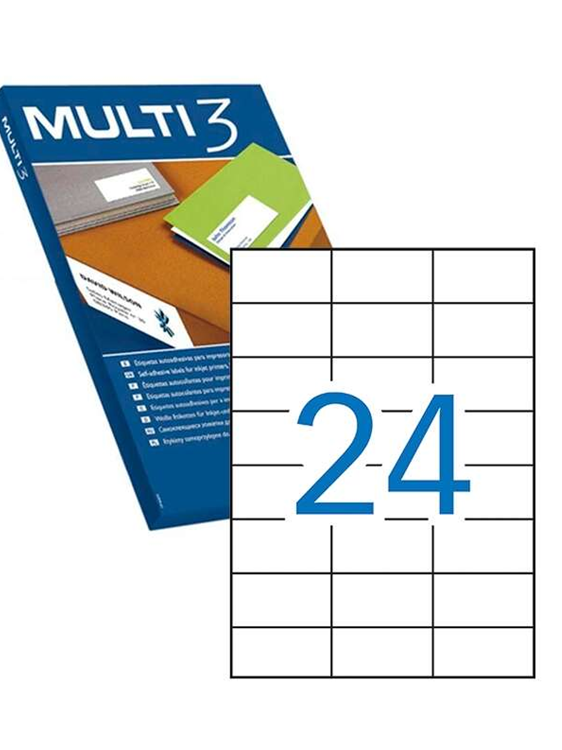 Multi3 Pack de 2.400 Etiquetas Blancas Cantos Rectos Tamaño 70X37mm con Adhesivo Permanente para Multiples Usos 1