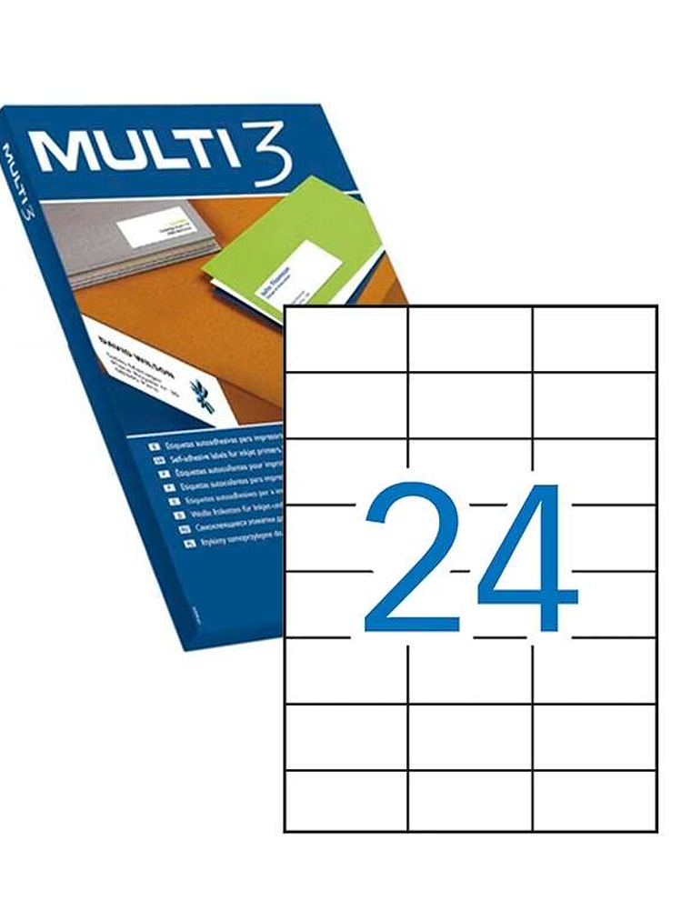 Multi3 Pack de 2.400 Etiquetas Blancas Cantos Rectos Tamaño 70X37mm con Adhesivo Permanente para Multiples Usos 1