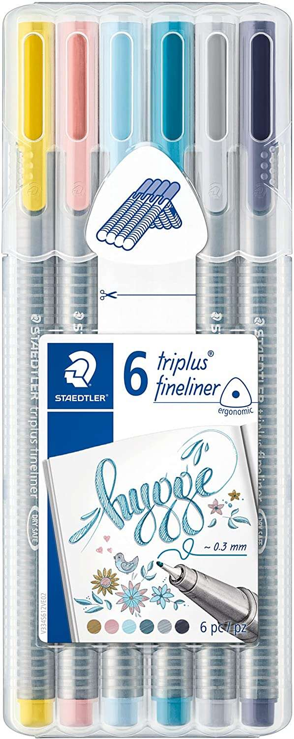 Staedtler Triplus Fineliner 334 Pack de 6 Rotuladores de Punta Fina - Trazo 0.3mm Aprox - Tinta Base de Agua - Colores Surtidos 1