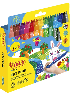 Jovi Felt Pens Estuche de 24 Rotuladores Jumbo - Amplia Variedad de Tonos - Tinta de Gran Fijacion - Punta de 3mm - Capuchon de Seguridad Ventilado -
