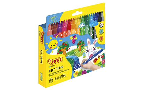 Jovi Felt Pens Estuche de 24 Rotuladores Jumbo - Amplia Variedad de Tonos - Tinta de Gran Fijacion - Punta de 3mm - Capuchon de Seguridad Ventilado -
