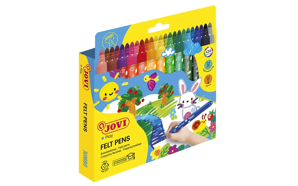 Jovi Felt Pens Estuche de 24 Rotuladores Jumbo - Amplia Variedad de Tonos - Tinta de Gran Fijacion - Punta de 3mm - Capuchon de Seguridad Ventilado - 1