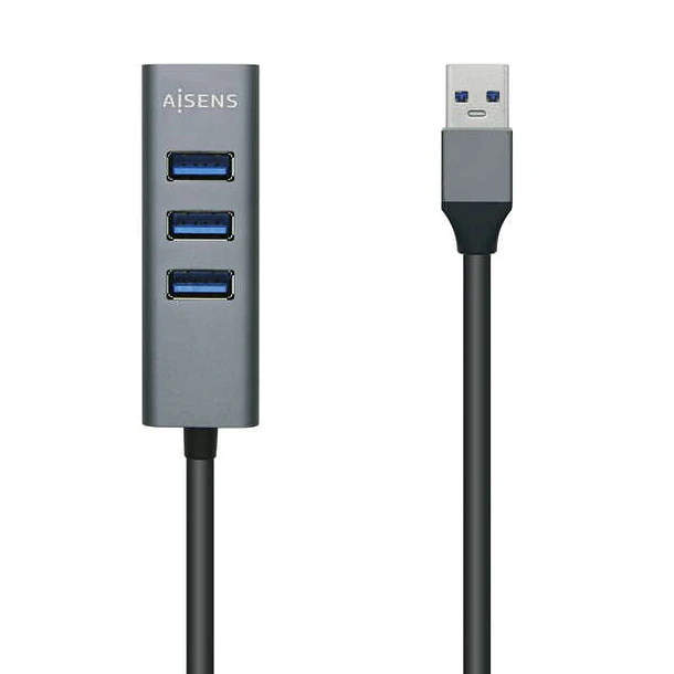 Aisens Hub USB 3.0 Aluminio - Tipo A Macho a 4xTipo A Hembra - 10cm