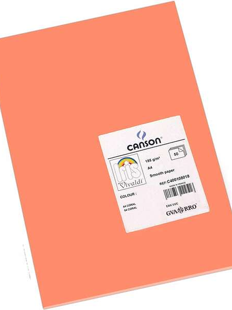 Canson Guarro Pack de 50 Cartulinas Iris A4 de 185g - 21x29.7cm - Color Coral 1