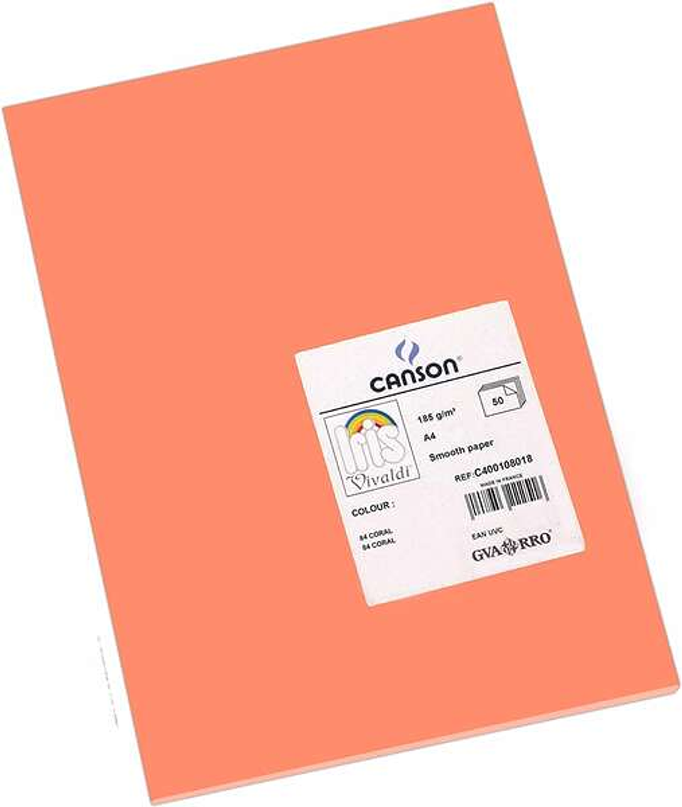 Canson Guarro Pack de 50 Cartulinas Iris A4 de 185g - 21x29.7cm - Color Coral 1