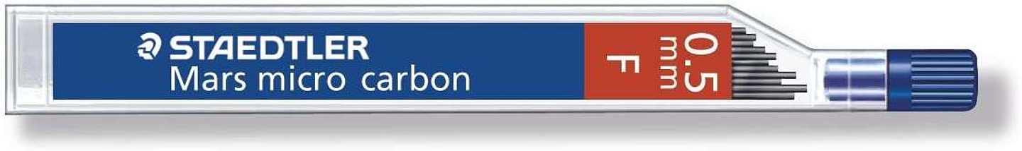 Staedtler Mars Micro Carbon 250 Tubo de 12 Minas de Grafito - Dureza F - Trazo 0.5mm - Alta Resistencia 1
