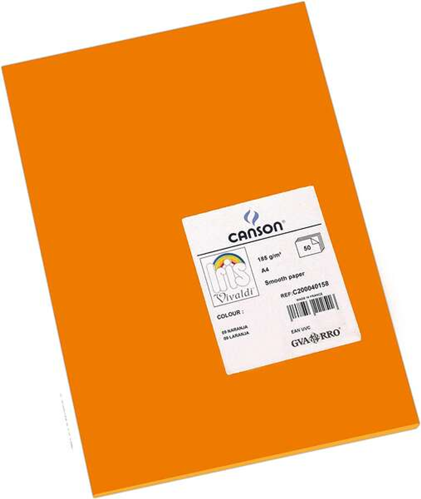 Canson Guarro Pack de 50 Cartulinas Iris A4 de 185g - 21x29.7cm - Color Naranja 1
