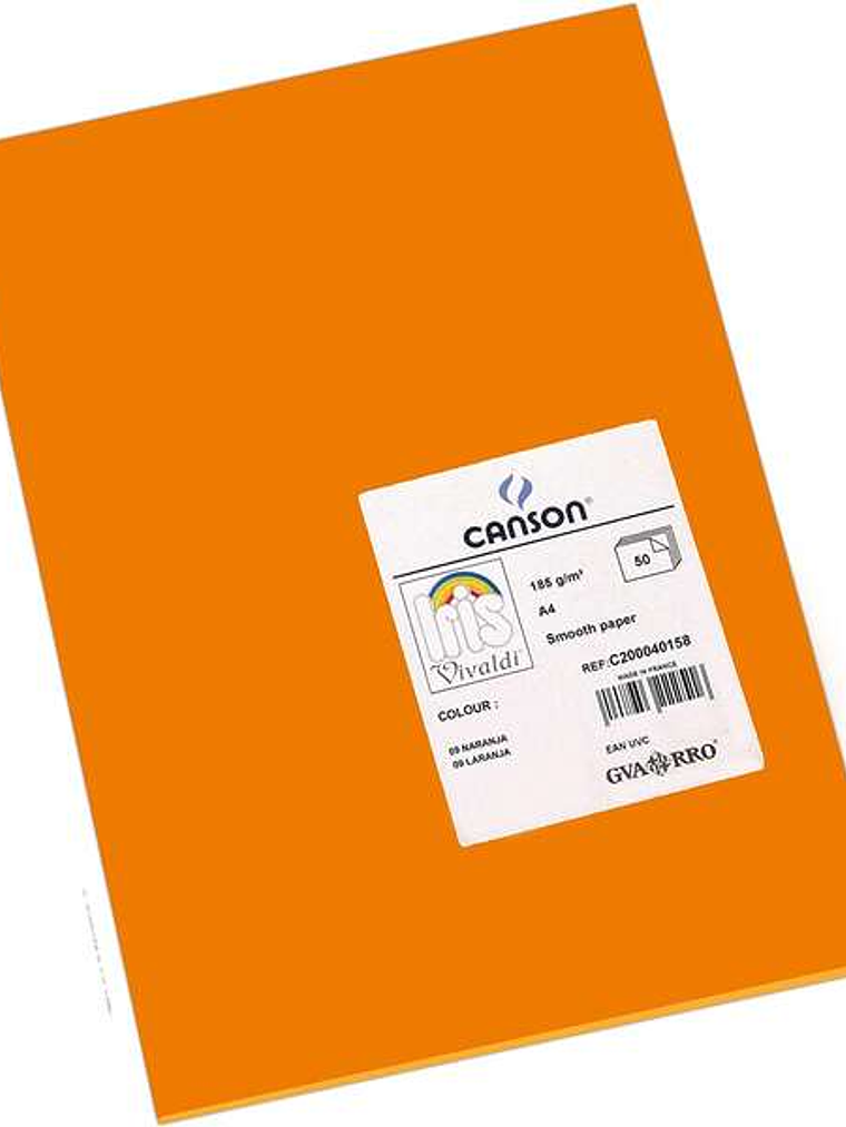 Canson Guarro Pack de 50 Cartulinas Iris A4 de 185g - 21x29.7cm - Color Naranja 1