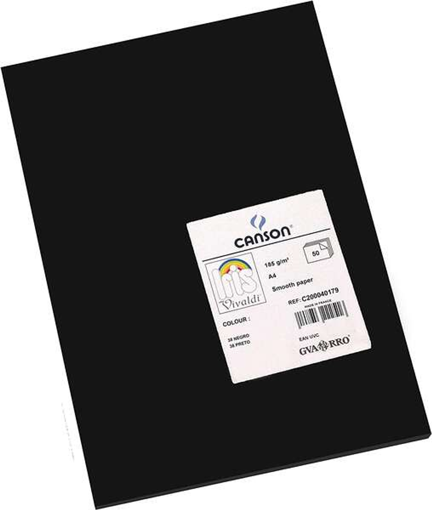 Canson Guarro Pack de 50 Cartulinas Iris A4 de 185g - 21x29.7cm - Color Negro 1
