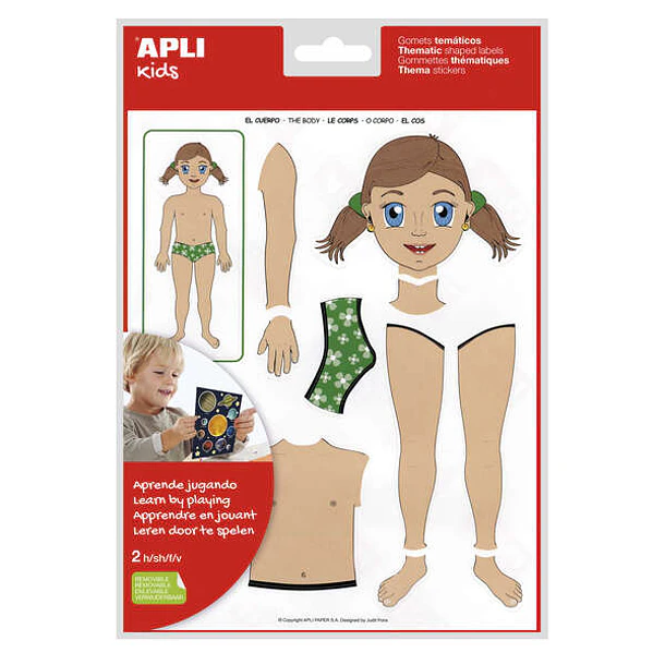 Apli Bolsa de Gomets Tematicos el Cuerpo - 26 Gomets - Adhesivo Removible - Desarrollados con Educadores - Ayuda a Identificar Partes del Cuerpo - Des