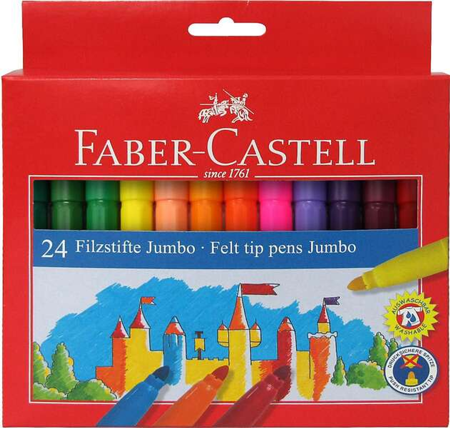 Faber-Castell Jumbo Pack de 24 Rotuladores Punta Gruesa - Tinta con Base de Agua Lavable - Colores Surtidos 1