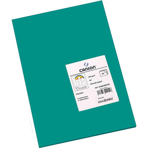 Canson Guarro Pack de 50 Cartulinas Iris A4 de 185g - 21x29.7cm - Color Verde Menta
