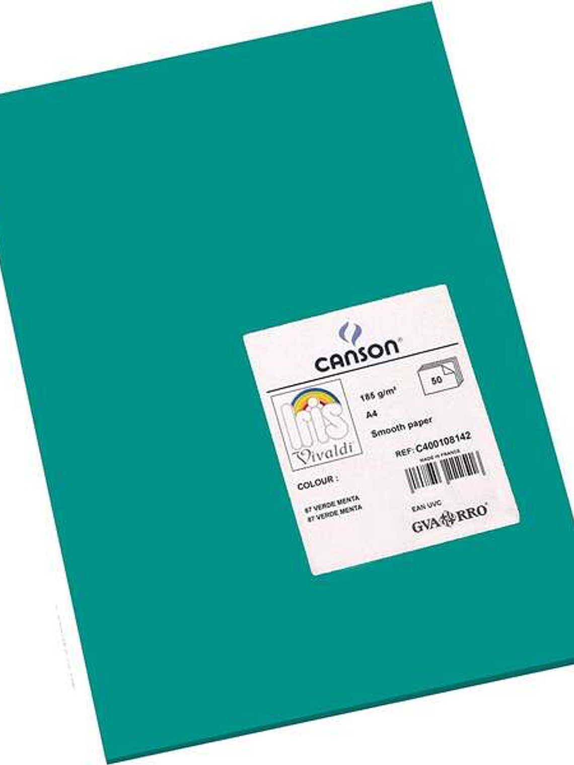 Canson Guarro Pack de 50 Cartulinas Iris A4 de 185g - 21x29.7cm - Color Verde Menta 1