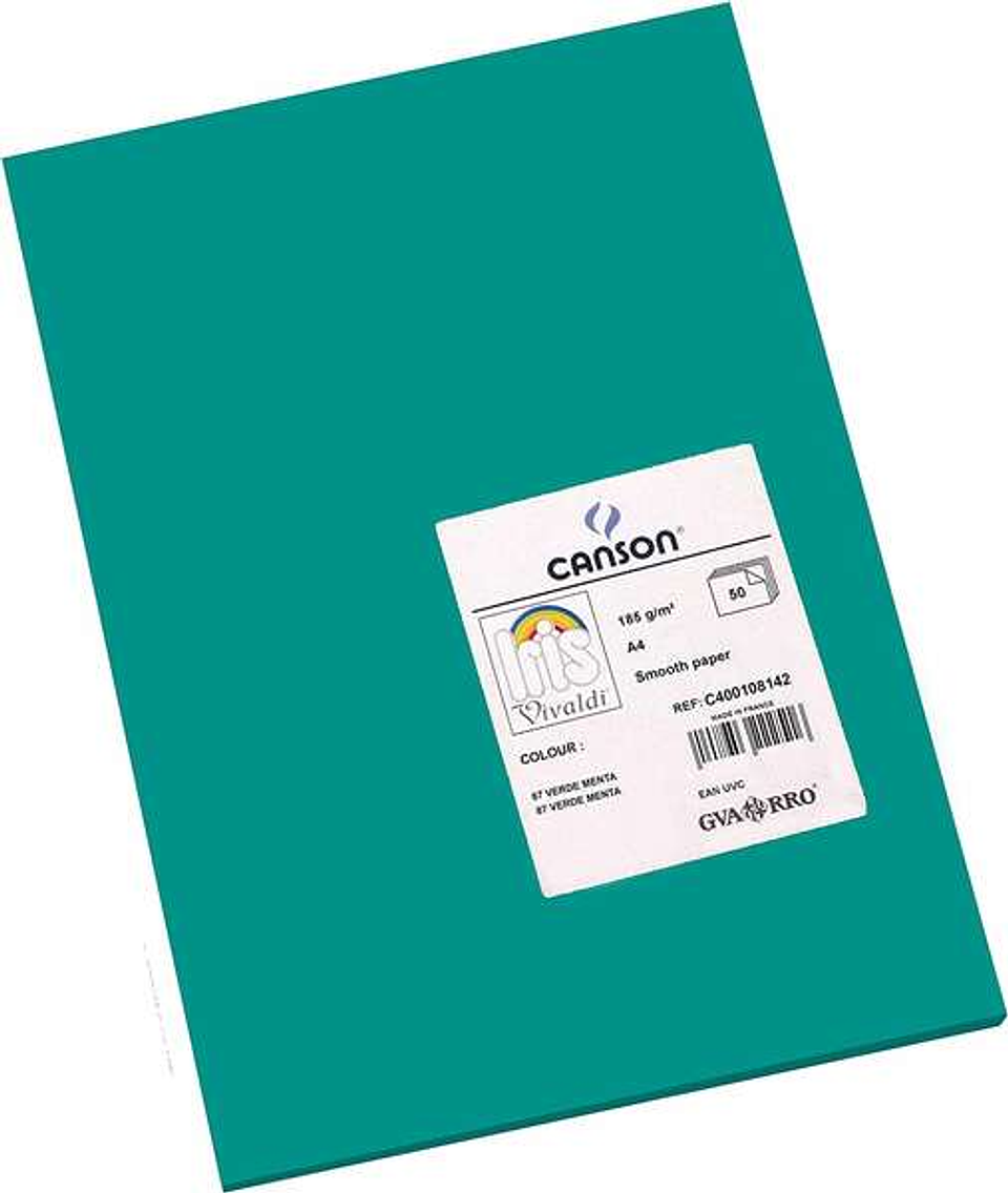 Canson Guarro Pack de 50 Cartulinas Iris A4 de 185g - 21x29.7cm - Color Verde Menta 1