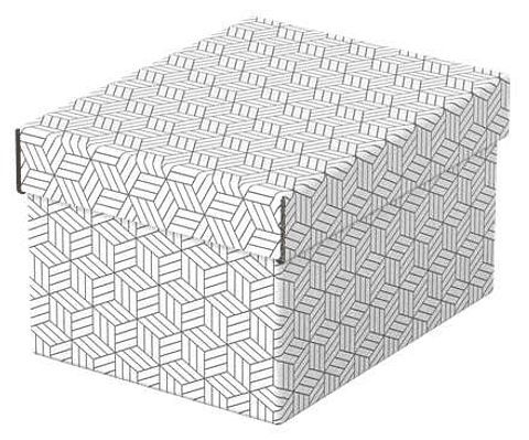 Esselte Pack de 3 Cajas Pequeñas de Almacenamiento con Tapa 200x150x255mm - Carton 100% Reciclado y Reciclable - Diseño Blanco con Dibujo