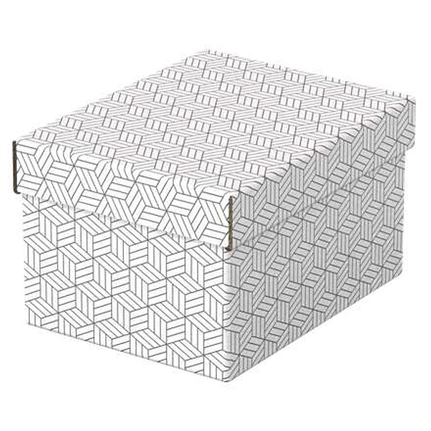 Esselte Pack de 3 Cajas Pequeñas de Almacenamiento con Tapa 200x150x255mm - Carton 100% Reciclado y Reciclable - Diseño Blanco con Dibujo