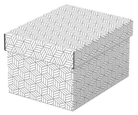 Esselte Pack de 3 Cajas Pequeñas de Almacenamiento con Tapa 200x150x255mm - Carton 100% Reciclado y Reciclable - Diseño Blanco con Dibujo