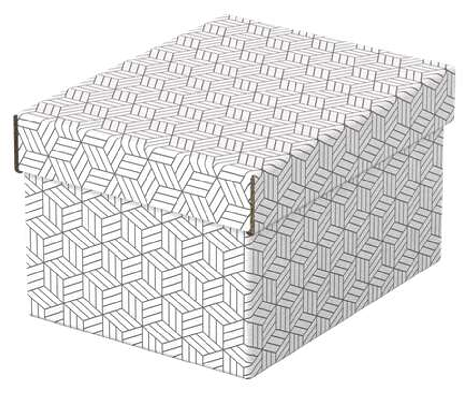 Esselte Pack de 3 Cajas Pequeñas de Almacenamiento con Tapa 200x150x255mm - Carton 100% Reciclado y Reciclable - Diseño Blanco con Dibujo 1