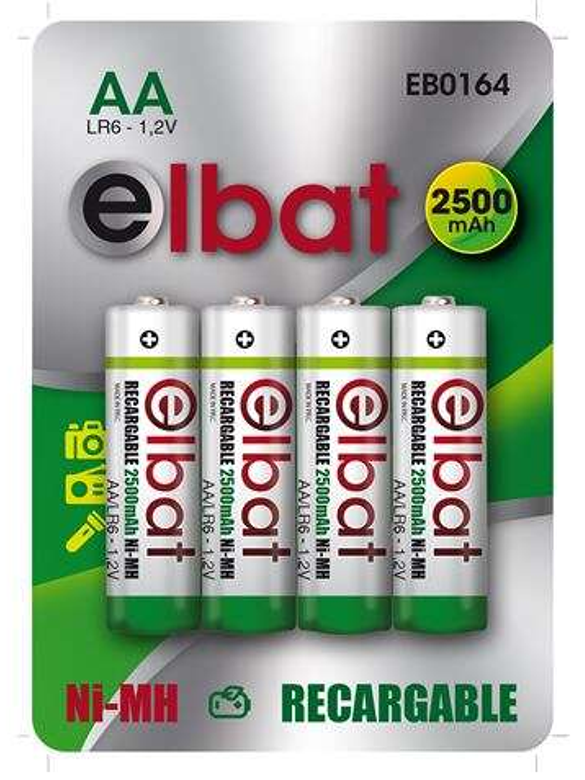 Elbat Pack de 4 Pilas Recargables LR6 AA 2500mAh 1