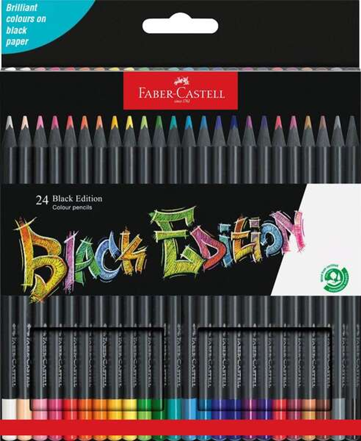 Faber-Castell Black Edition Pack de 24 Lapices de Colores - Mina Supersuave - Madera Negra - Ideales para Dibujo sobre Papel Claro, Oscuro y de Colore 1