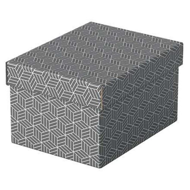 Esselte Pack de 3 Cajas Pequeñas de Almacenamiento con Tapa 200x150x255mm - Carton 100% Reciclado y Reciclable - Diseño Gris con Dibujo
