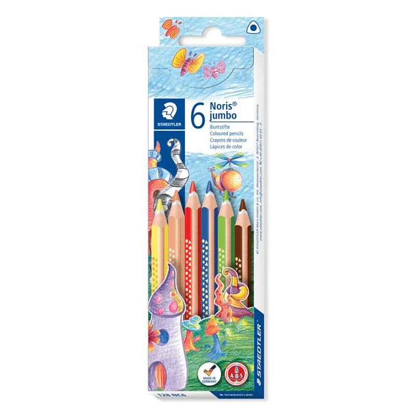 Staedtler Jumbo Noris 128 Pack de 6 Lapices Triangulares de Colores - Diseño Ergonomico - Colores Surtidos