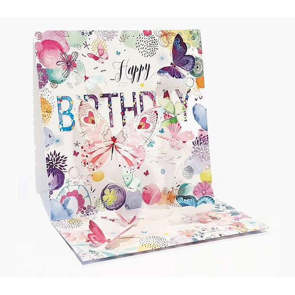 Pictura Tarjeta 3D Pop-Up Mariposas - 16x16cm - Tematica de Mariposas - Embolsada Individualmente - Incluido Sobre Blanco - Papel con Certificacion FS