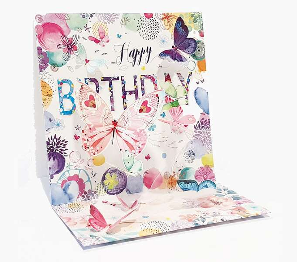 Pictura Tarjeta 3D Pop-Up Mariposas - 16x16cm - Tematica de Mariposas - Embolsada Individualmente - Incluido Sobre Blanco - Papel con Certificacion FS 1