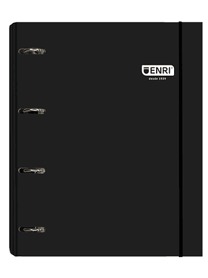 Enri Carpeta de Anillas A4+ con Recambio de 100 Hojas 80gr Cuadricula 5x5 con Bandas de Color - 4 Anillas 35mm - Tapa Extradura Brillante - Color Negr