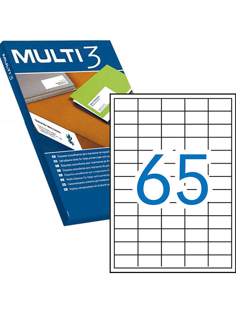 Multi3 Pack de 6.500 Etiquetas Blancas Cantos Rectos Tamaño 38.0X21.2mm con Adhesivo Permanente para Multiples Usos 1