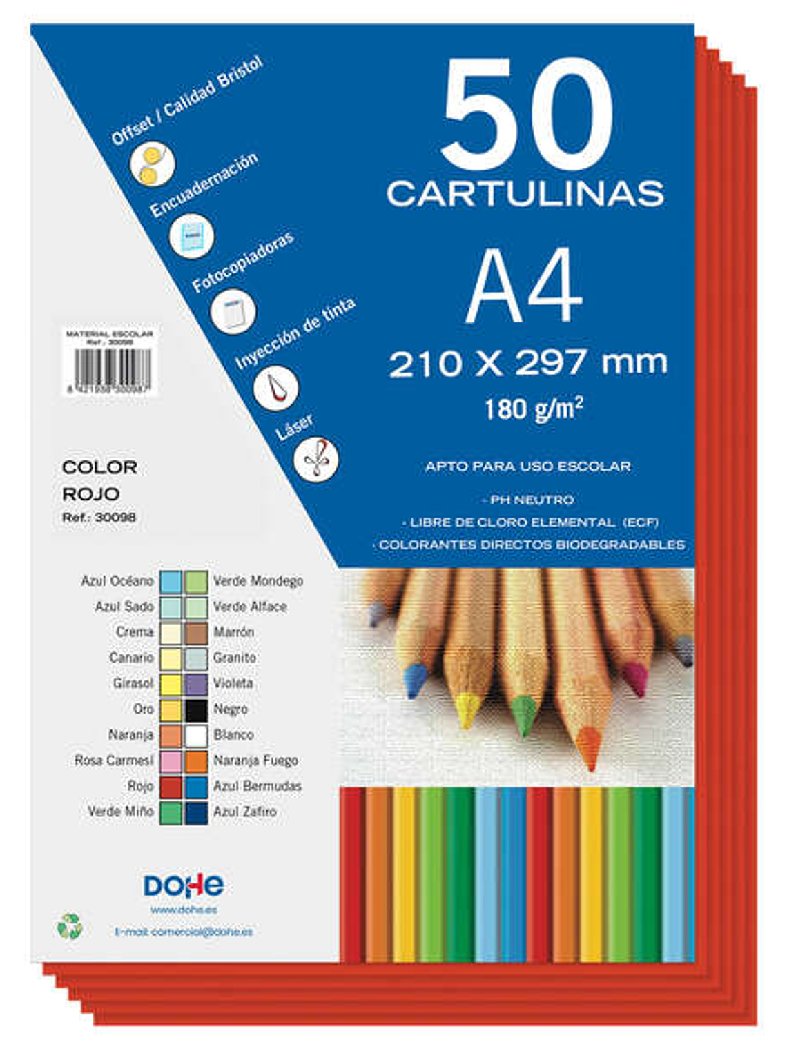 Dohe Cartulinas de Colores de 180 G/M2 - Tamaño A4 - PH Neutro - Libres de Cloro Elemental - Colorantes Biodegradables 1