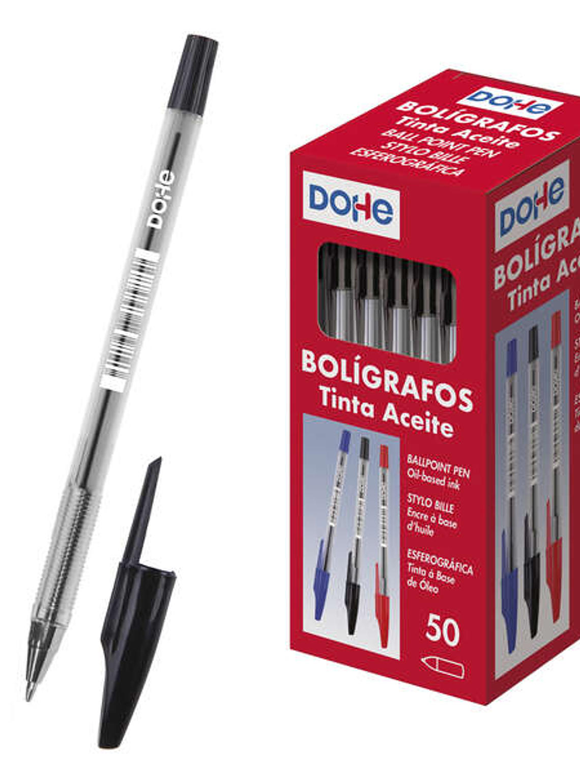 Dohe Boligrafos de Tinta a Base de Aceite - Punta de Bola Metalica de 1mm - Trazo de 0.4mm - Cuerpo Transparente y Capucha Ventilada 1