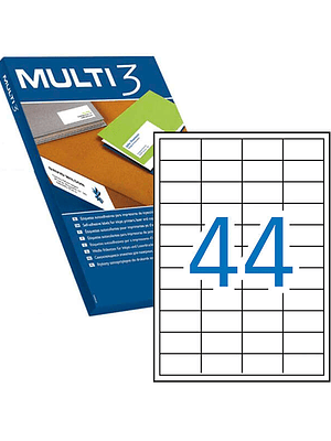 Multi3 Pack de 4.400 Etiquetas Blancas Cantos Rectos Tamaño 48.5X25.4mm con Adhesivo Permanente para Multiples Usos