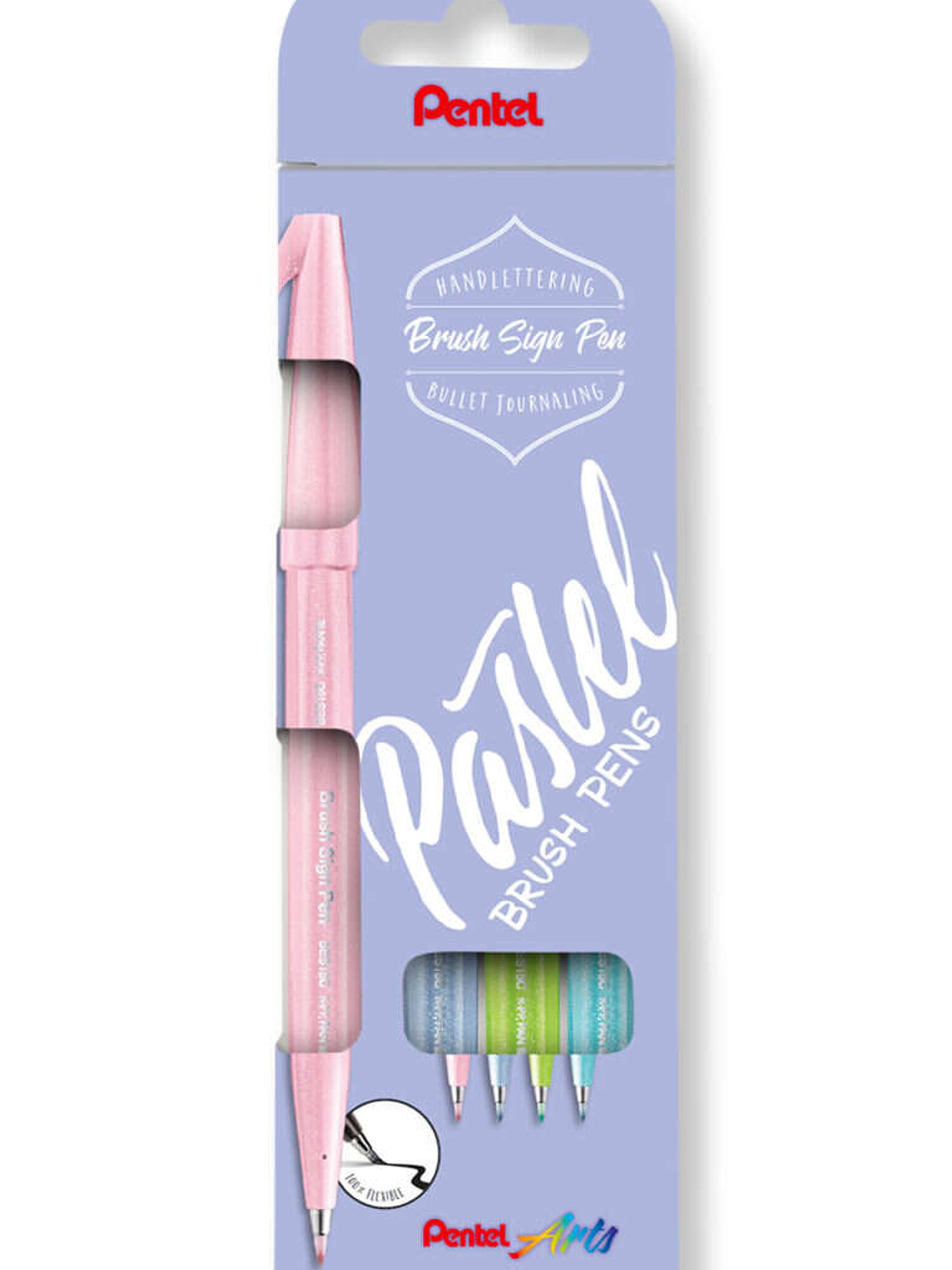 Pentel Brush Sing Pen Pastel Pack de 4 Rotuladores con Punta de Pincel - Lineas Finas o Gruesas dependiendo de la Presion - Fabricados con 81% de Plas 1