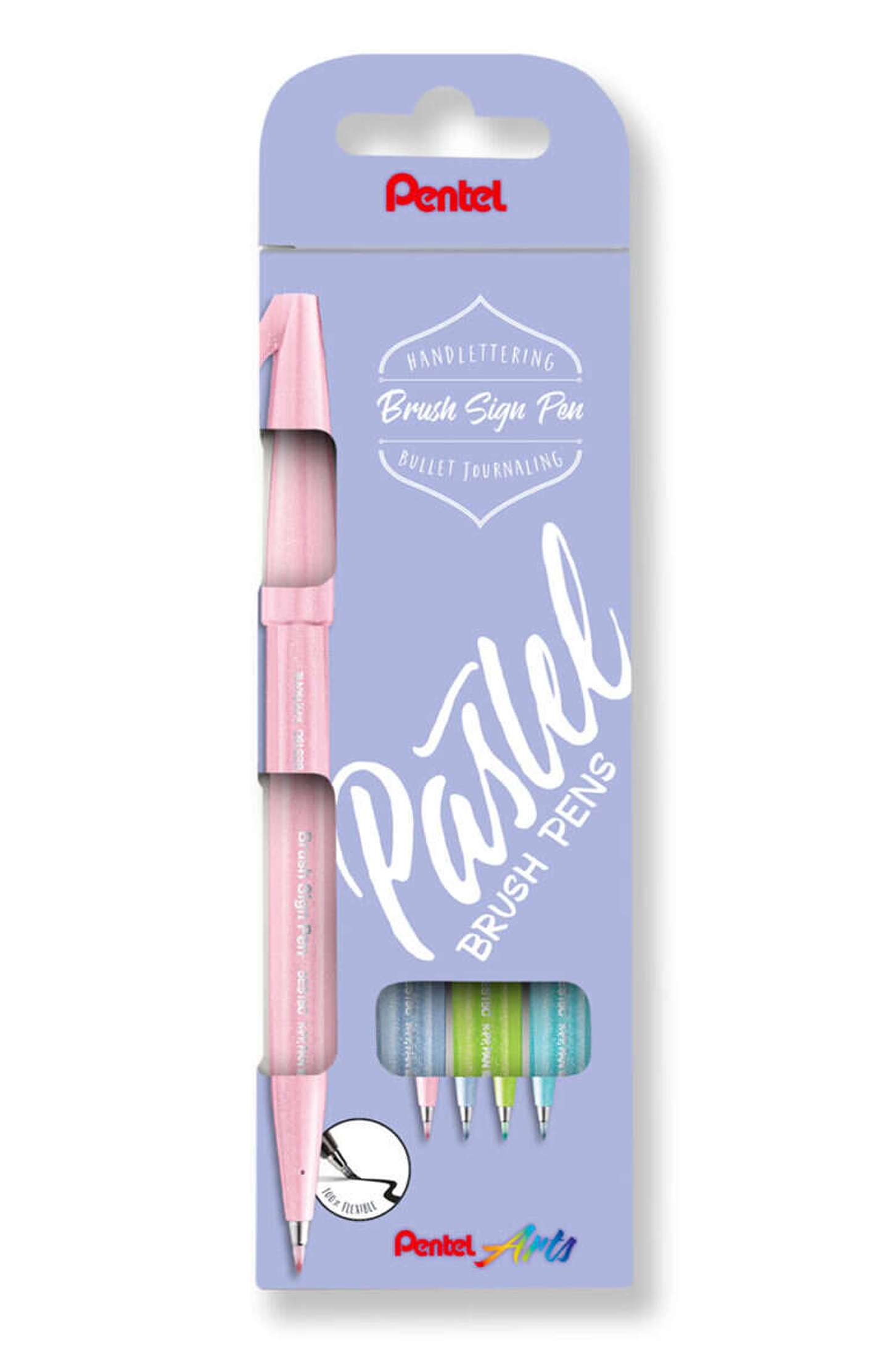 Pentel Brush Sing Pen Pastel Pack de 4 Rotuladores con Punta de Pincel - Lineas Finas o Gruesas dependiendo de la Presion - Fabricados con 81% de Plas 1