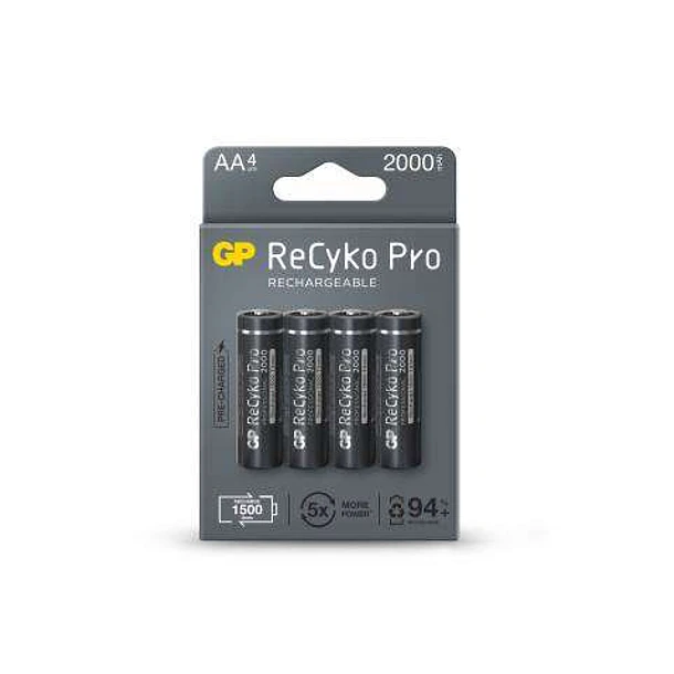 GP ReCyko Pro Pack de 4 Pilas Recargables 2100mAh AA 1.2V - Precargadas - Ciclo de Vida: Hasta 1.500 Veces