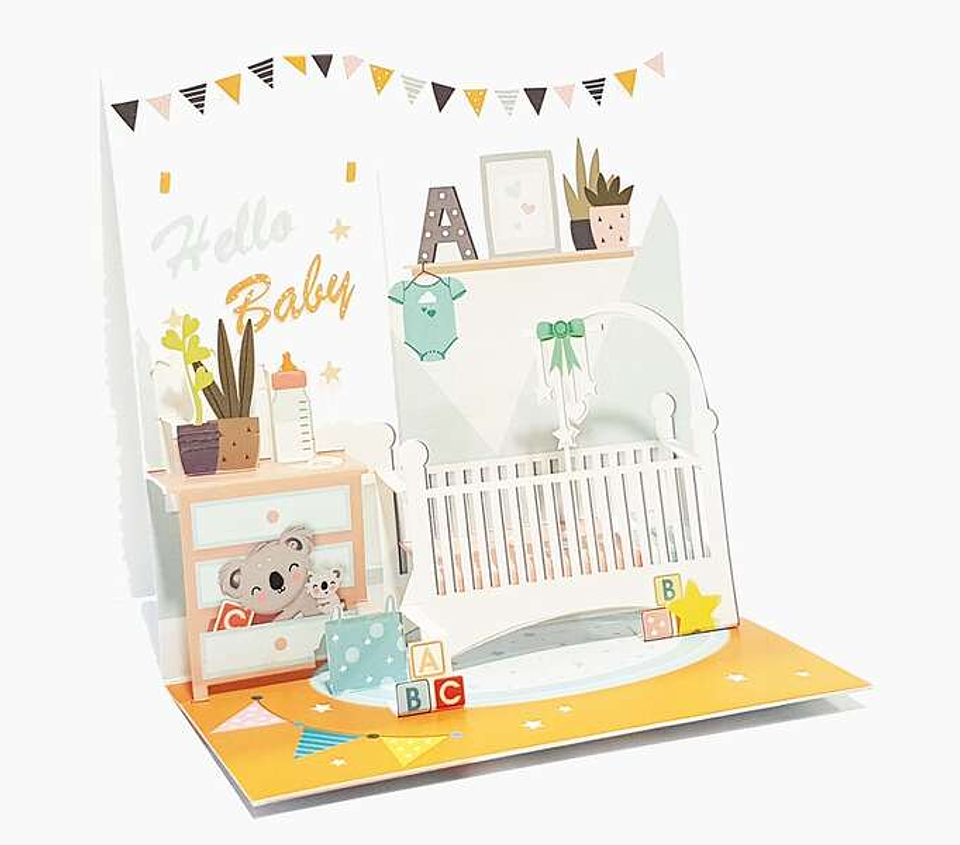 Pictura Tarjeta 3D Pop-Up - 16x16cm - Tematica Bebes - Embolsada Individualmente - Incluido Sobre Blanco - Papel con Certificacion FSC 1