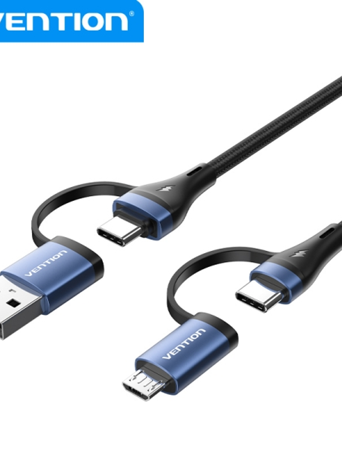 Vention Cable 4 en 1 USB-C - Carga Rapida 100W - Transferencia 480 Mbps - Chip E-Marker - Construccion Trenzada Duradera - Color Negro 1