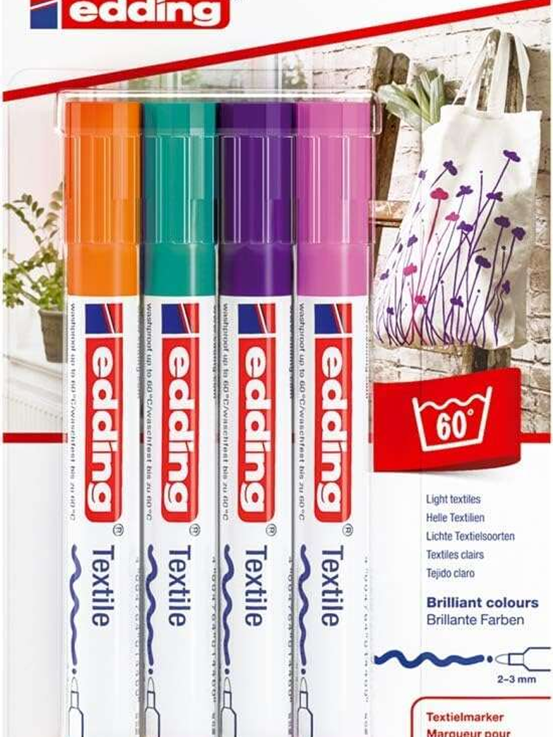 Edding 4500 Colores Divertidos Pack de 4 Rotuladores Permanentes para Textil - Punta Redonda - Trazo 2-3mm - Olor Neutro - Secado Rapido - Colores Nar 1