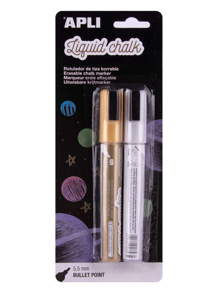 Apli Rotulador de Tiza Liquida Metalizado - Punta Redonda de 5.5mm - Ideal para Pizarras, Plastico, Ventanas, Ceramica, Vinilos, Metal, Etc, - Facil d 1