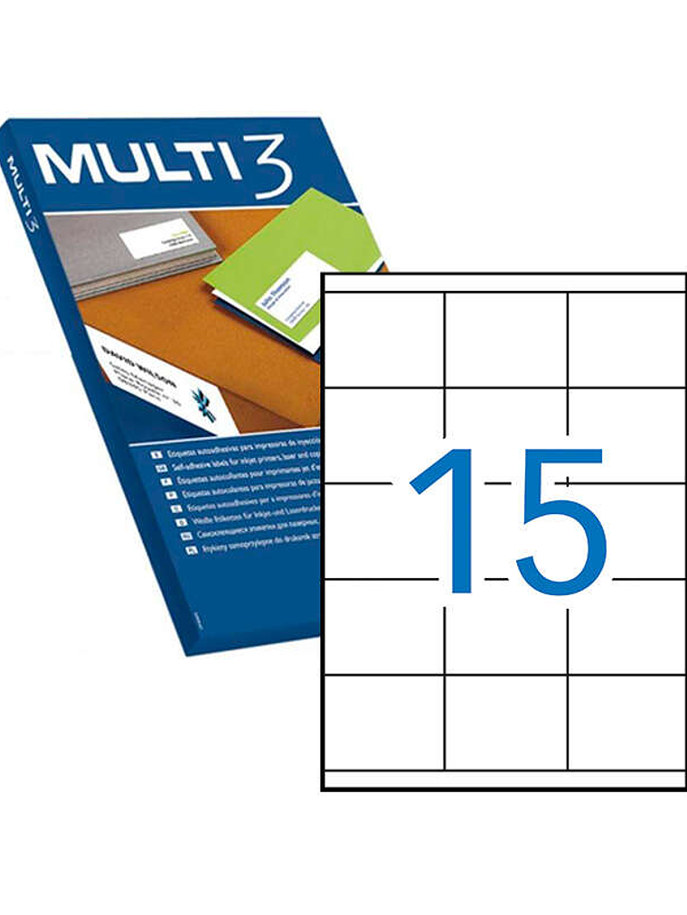 Multi3 Pack de 1.500 Etiquetas Blancas Cantos Rectos Tamaño 70.0X50.8mm con Adhesivo Permanente para Multiples Usos 1