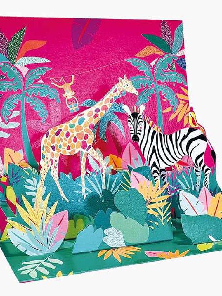 Pictura Tarjeta 3D Pop-Up - 16x16cm - Tematica Jungla - Embolsada Individualmente - Incluye Sobre Blanco - Papel con Certificacion FSC 1