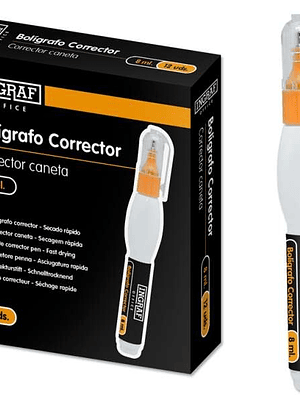 Ingraf Boligrafo Corrector 8ml - Punta Metalica Fina - Secado Rapido - Forma Ergonomica