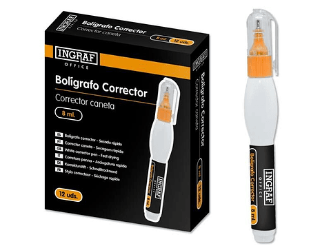Ingraf Boligrafo Corrector 8ml - Punta Metalica Fina - Secado Rapido - Forma Ergonomica