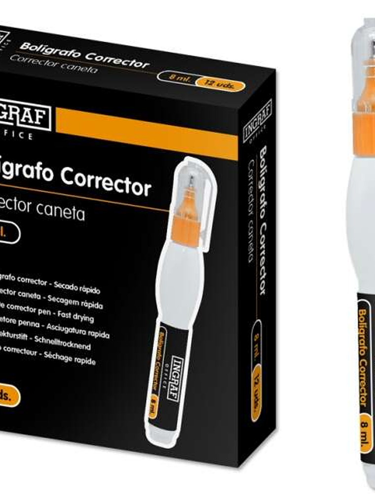 Ingraf Boligrafo Corrector 8ml - Punta Metalica Fina - Secado Rapido - Forma Ergonomica 1